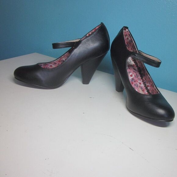 Bettie Page Shoes by Ellie Women Size 7 Black Leather Mary Jane Strap 3.5" Heels - Picture 14 of 15